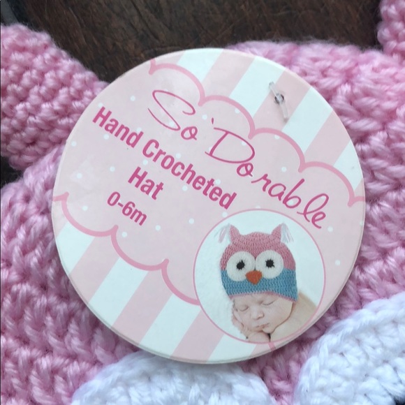 Pink & Blue Hand Crocheted Owl Hat Sz 0-6 Mo NWT - Picture 3 of 3